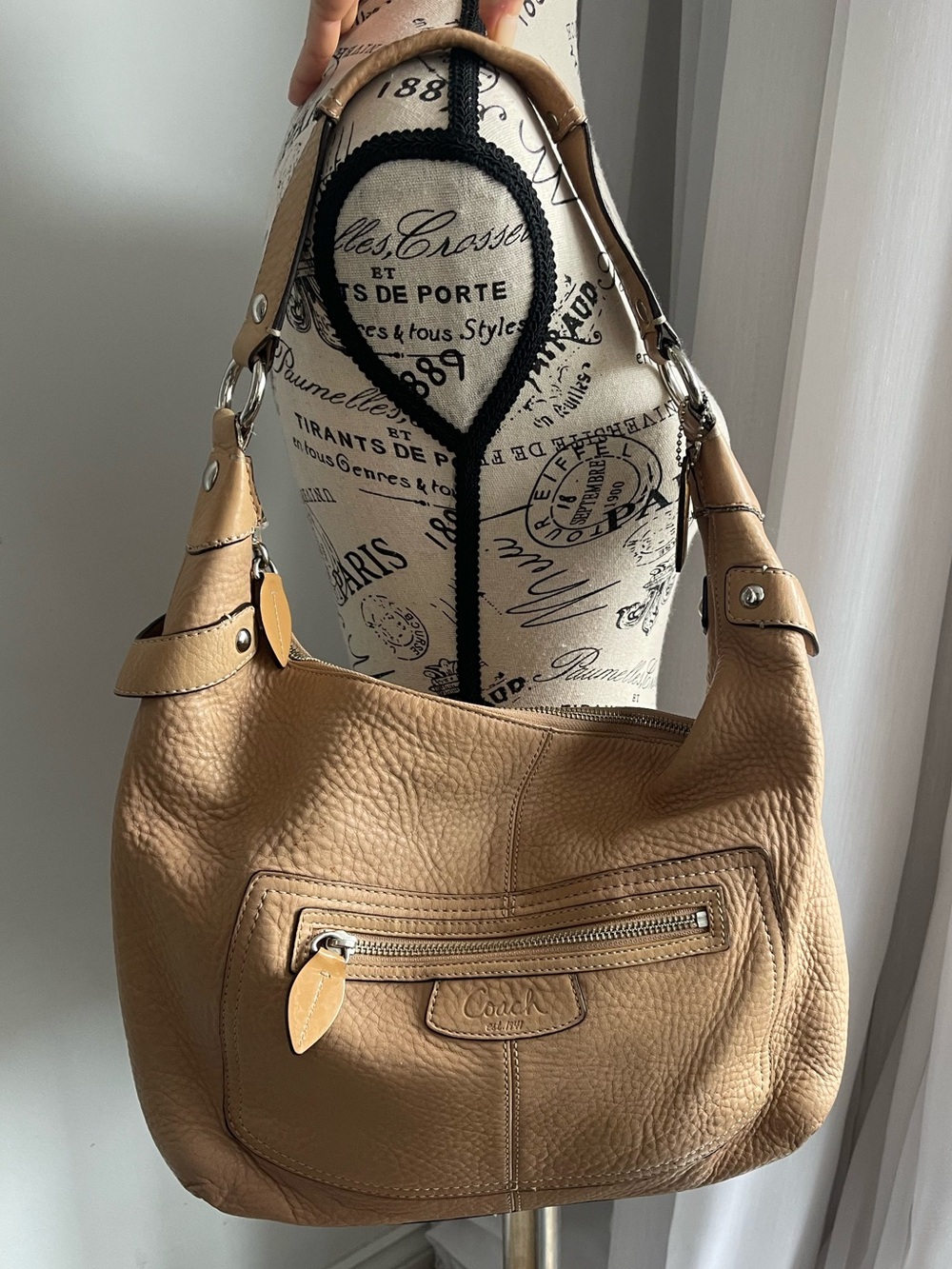 Coach Pebbled Leather Shoulder Bag in Beige-Tan
